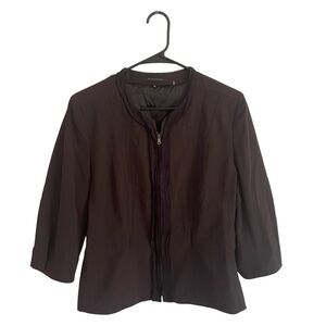 Elie Tahari Crew Neck Jacket Blazer Full Zip Size 14 Black